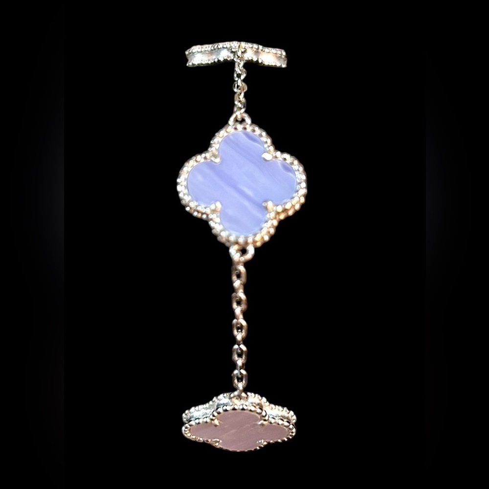 CLOVER & 925 STERLING SILVER Bracelet in Periwinkle Mother Of Pearl 7-8”✨NWOT✨ - Picture 3 of 5
